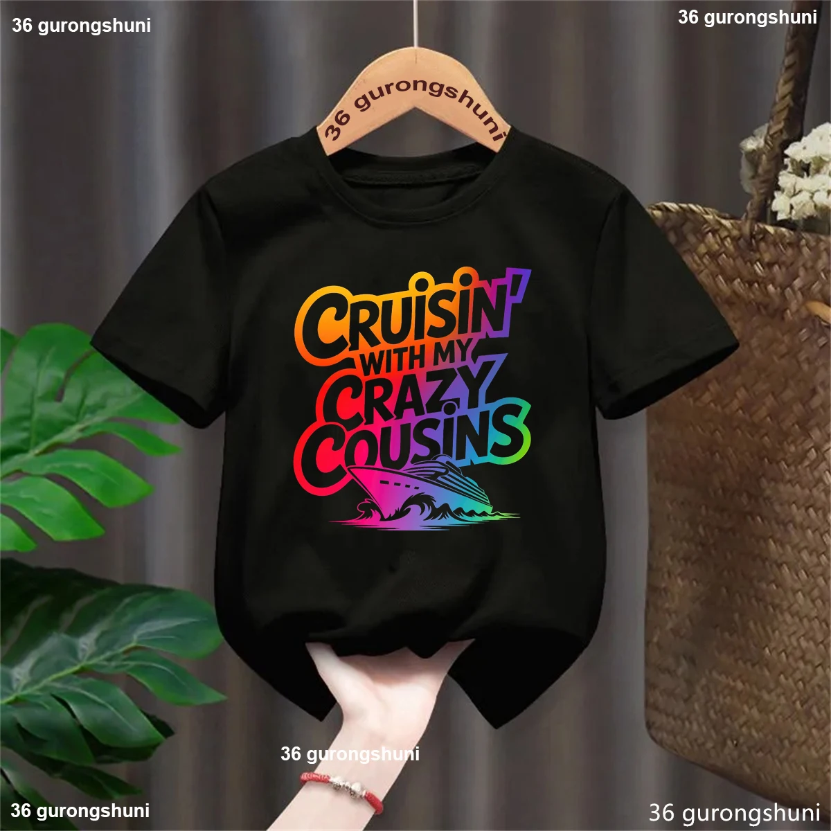 

Cruisin With My Crazy Cousins Letter Printed T Shirt Girls/Boys Cruise Travel T-Shirt Kawaii Kids Clothes Summer Tops T-Shirt