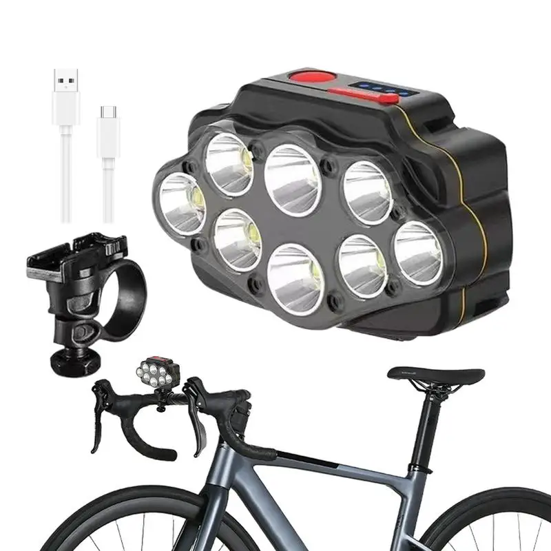 Super Bright Cycle Front Light Rechargeable LED Cycle Headlight Front Light Cycle Light with 8 Lights Waterproof 360 Rotatable C