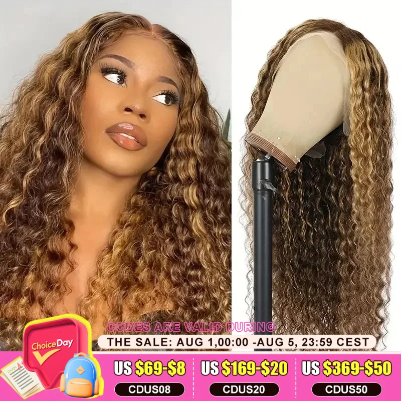 

Deep Wave Lace Frontal Wig P4/27 Highlight 13x4 HD Transparent Lace Front Wigs Ombre Human Hair Pre Plucked with Baby Hair