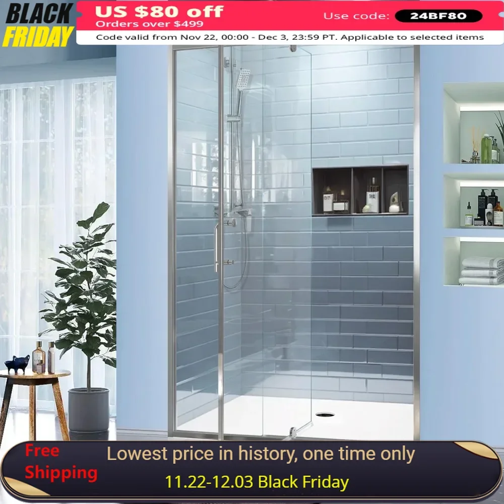 

Shower Doors,44-48" W X 71" H, Piovt Swing Glass Shower Door with 1/4" (6mm) Clear SGCC Tempered Glass, Shower Door