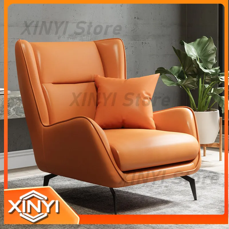 Designer Lounge Chair for Nordic Single Sofa Italian Tiger Style Lazy Chair for Living Room Balcony Genuine Leather Luxury