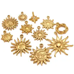 3Pcs Spiral Sun Charms Stainless Steel Star/Face Sun Pendants Not Fade Dangle DIY for Necklace Bracelet Jewelry Supplies Making