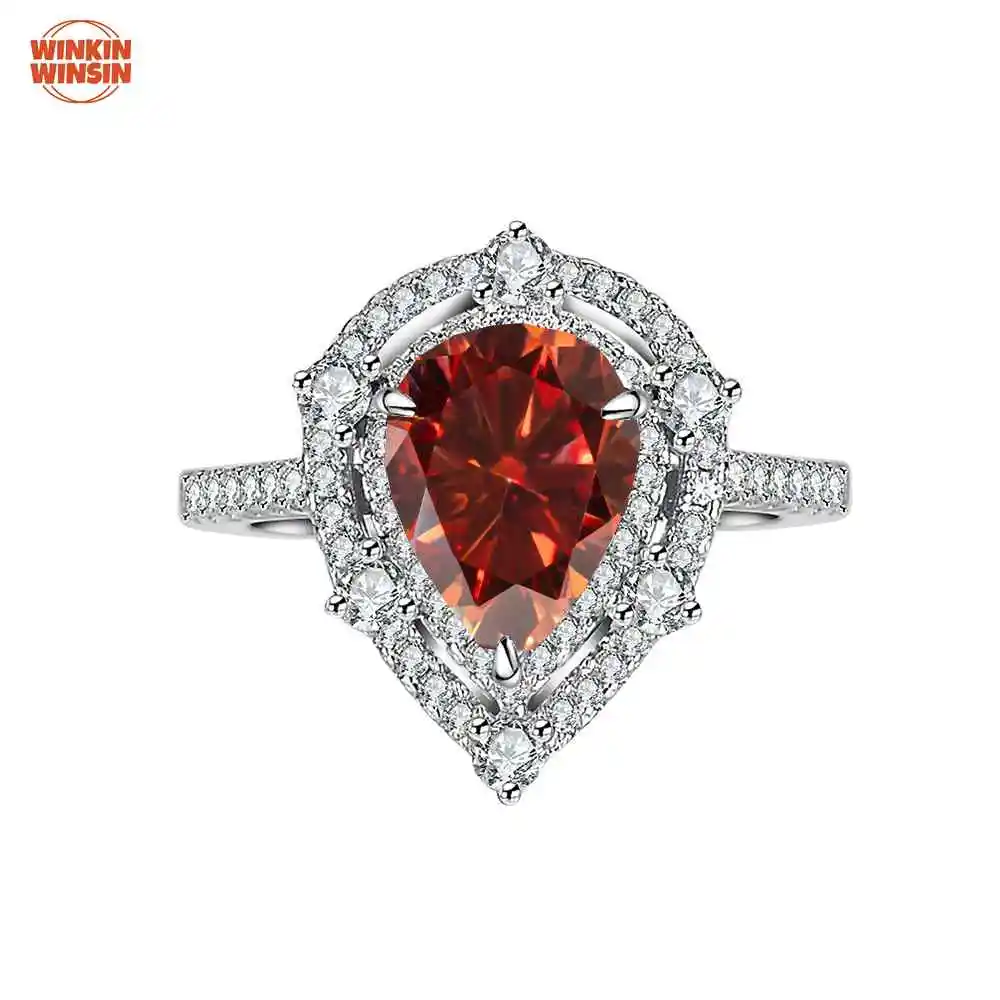 

Winkin Winsin S925 Pure Silver 2 Carat Pear Shaped Drop Moissanite Ring for Women