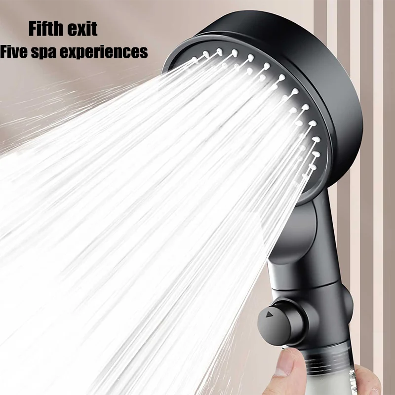 5-Speed Showerhead 1 Click Water Stop Shower Head Set Universal Interface Abs Thickening Turbocharged Showerhead Nozzle