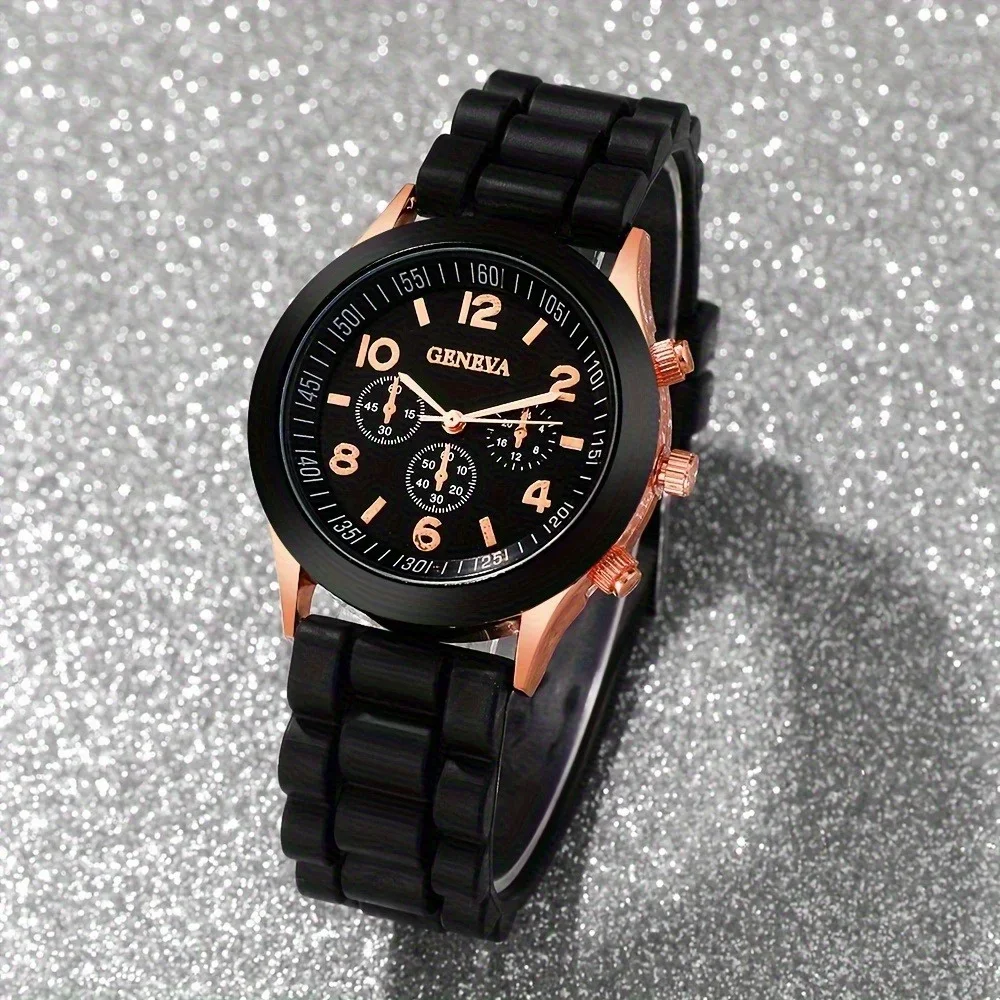 2 шт.-женские часы, повседневный силиконовый ремешок, аналоговые кварцевые часы, комплект ювелирных изделий с сердечком и жемчугом (без коробки)