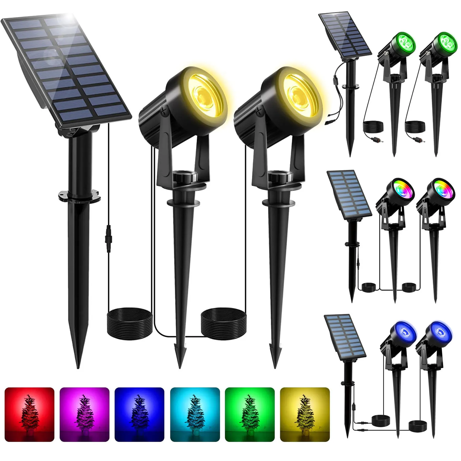3000k/6000k luz solar ao ar livre led ip65 jardim paisagem caminho lâmpada de parede para decoração árvore quintal rua holofote solar
