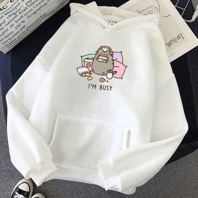 2025 Funny The Cat Hoodie Women Fashion Kawaii Korean Harajuku Sweatshirt Female 90s Cartoon Clothes Female Hood Oversized Girls