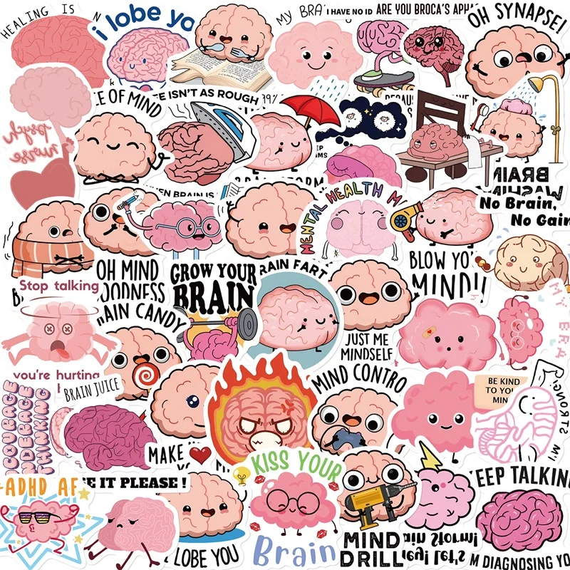 

50PCS Kawaii Brain PVC Sticker Aesthetic DIY Decoration Scrapbooking Korean Stationery Hand Accounting Tools Supplies for Kids