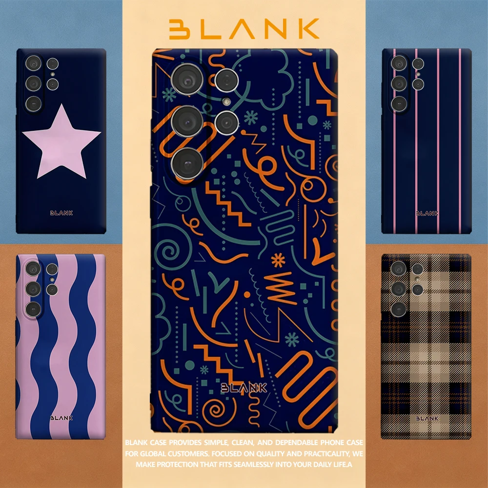 Navy Orange Abstract For Samsung Galaxy S26 S25 S24 A56 A36 Phone Case Protection Cover for Women Girl Blank