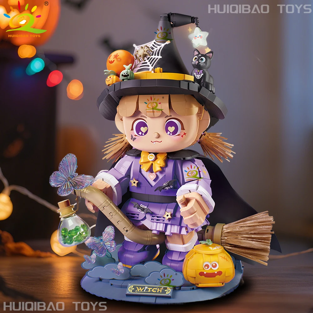 HUIQIBAO Halloween Mini Magiczna Dziewczyna Wiedźma Model Klocki Konstrukcyjne Miasto DIY Kreatywne Cegły Zabawki Dorosły Dekoracyjne Ozdoby Prezent