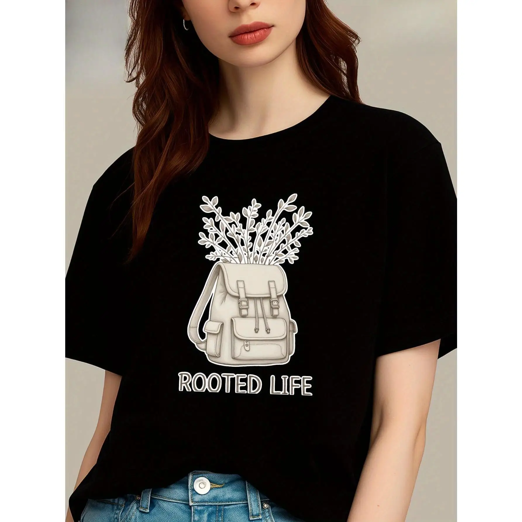 

Rooted Life T-shirt Women's Backpack Graphic Tee Plant Lovers Gifts Nature Aesthetic Tops Hiking T-shirt