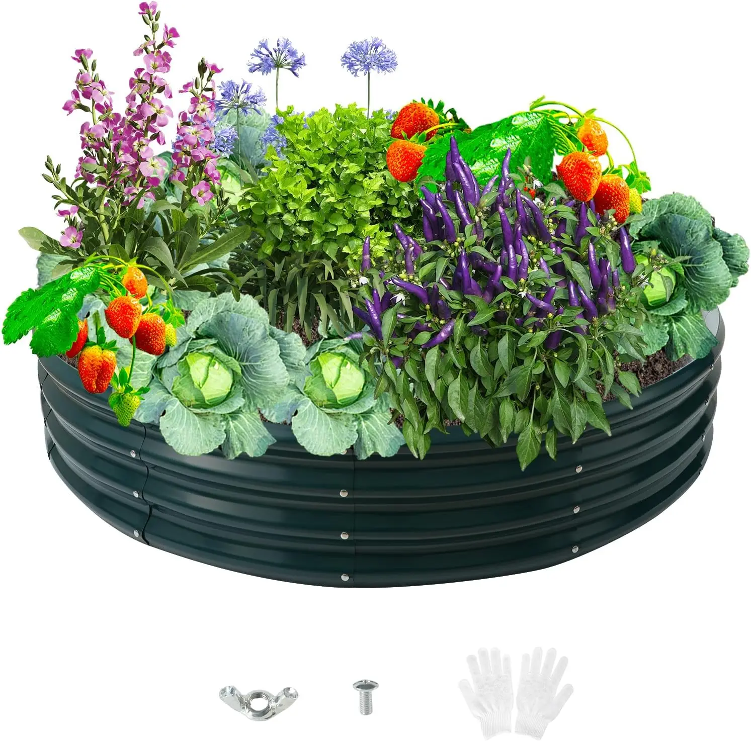 

Durable Round Steel Raised Garden Bed Painted for Planting Vegetable/Herbs/Flowers/Trees at Backyard/Garden,or Baby Chicken,Chri