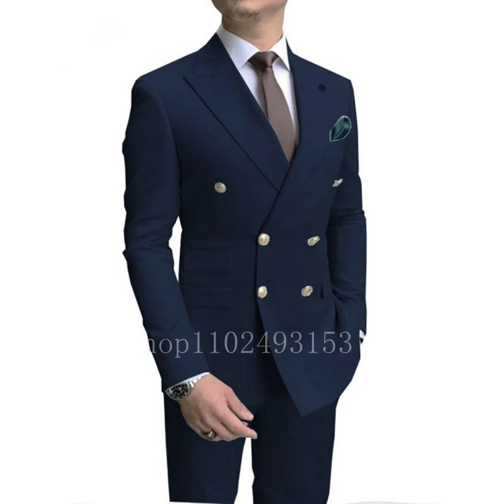 New Fashion White Male Suits Slim Fit 2 Pieces Double Breasted Elegant Formal Best Men Male Wedding Suits Set Costume Homme