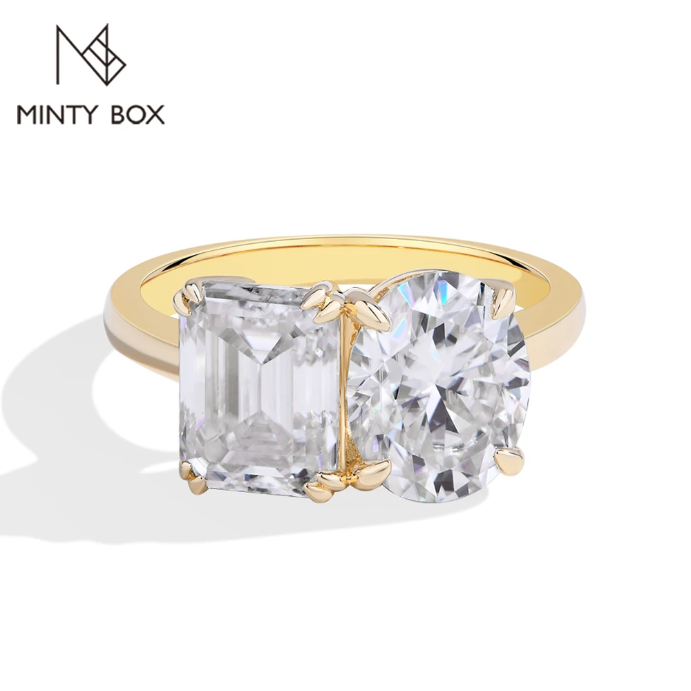 

MINTYBOX S925 стерлингового серебра 3,0/4,0 карат овальная изумрудная огранка обручальное кольцо с муассанитом для женщин лабораторные кольца с бриллиантами ювелирные изделия