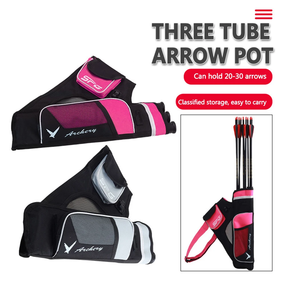 Archery Arrow Bag 3 Tubes Adjustable Strap Shoulder Waist Holder Bag for Hunting