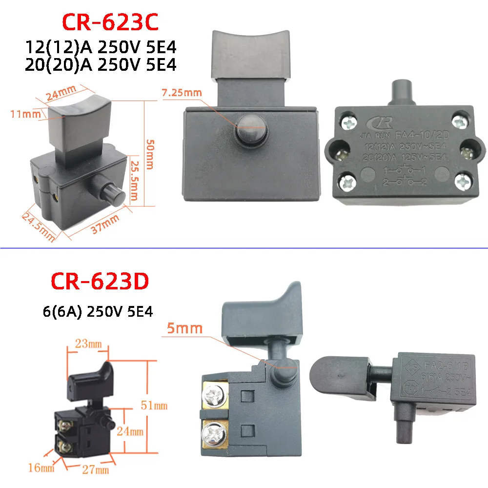 Interruptor de gatillo de herramienta eléctrica, botón de Control de velocidad para amoladora angular, martillo eléctrico, taladro, interruptor de bloqueo/desbloqueo