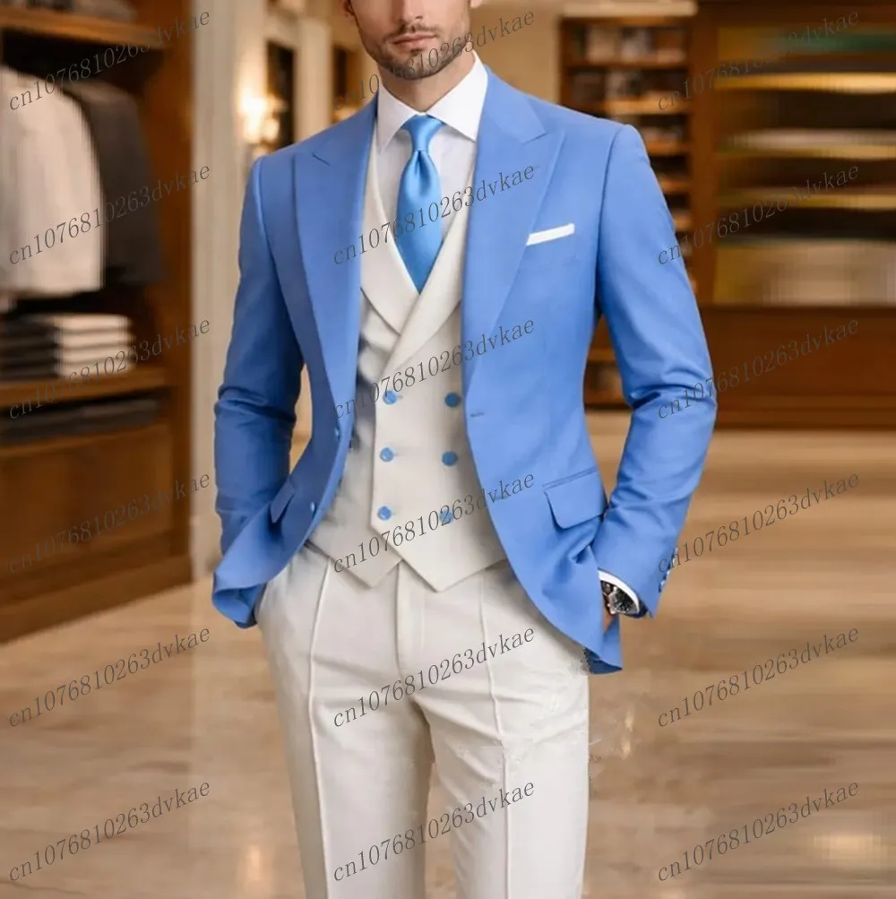 

Новый сине-белый мужской костюм для свадьбы, вечеринки, торжественных мероприятий, жениха, шафера, выпускного, деловых встреч, мужской смокинг, комплект из 3 предметов: пиджак, жилет, брюки