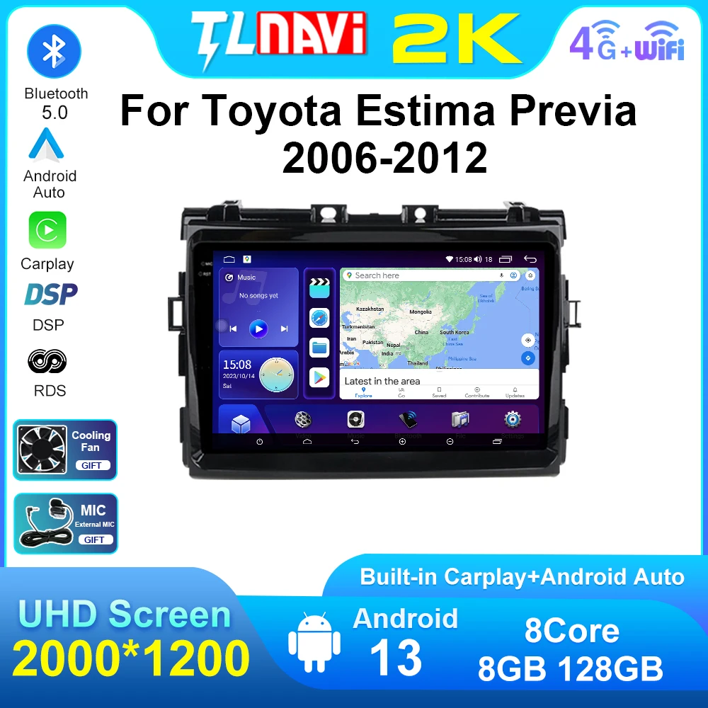 For Toyota Estima Previa Tarago Canarado 2006 - 2012 Android 13 Car Multimedia Player Radio Carplay Stereo GPS Navigation System