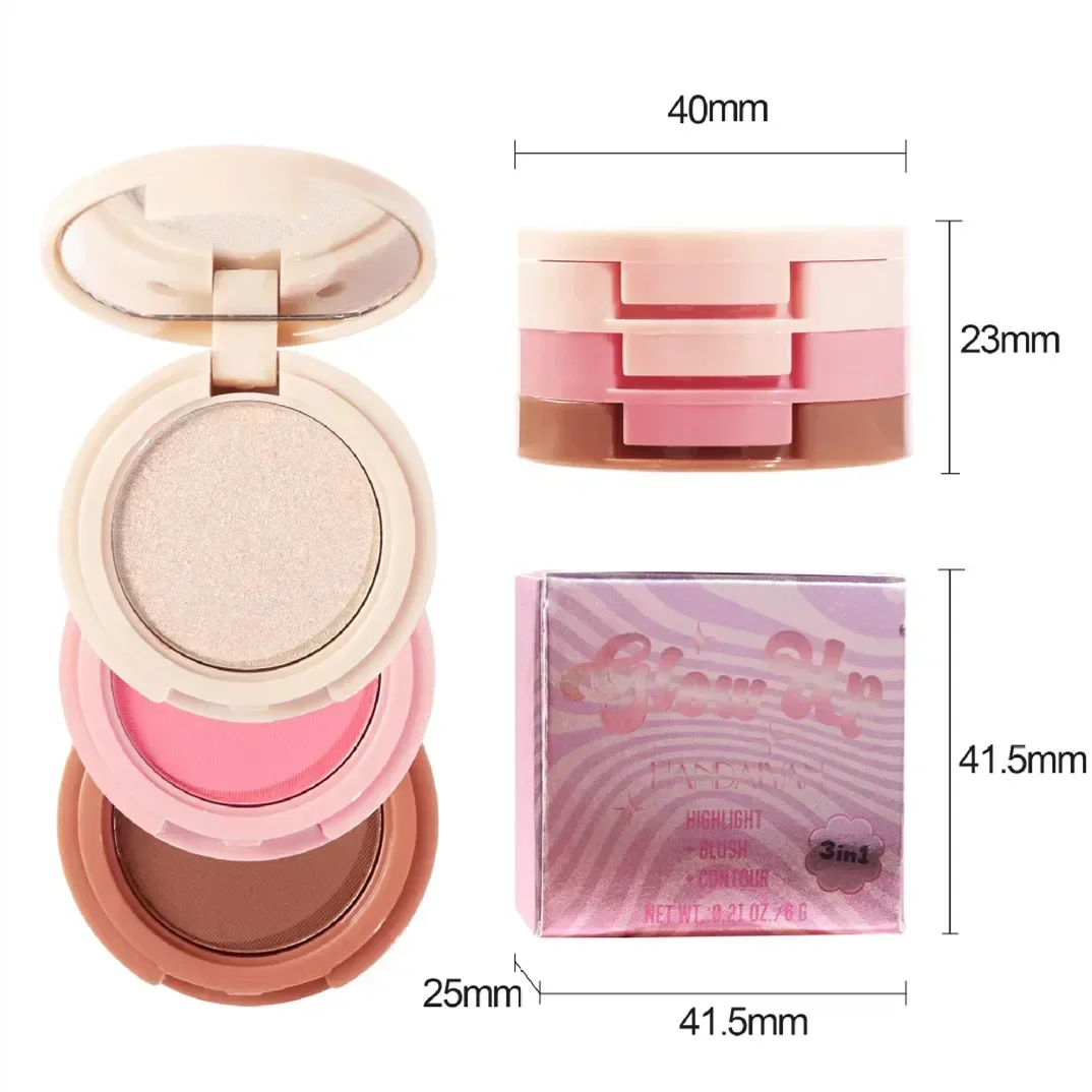 Korean 3 In 1 Matte Highlighter Blush Palette Pearly Blush Shiny Eyeshadow Multifunctional Face Makeup Palette Cosmetics