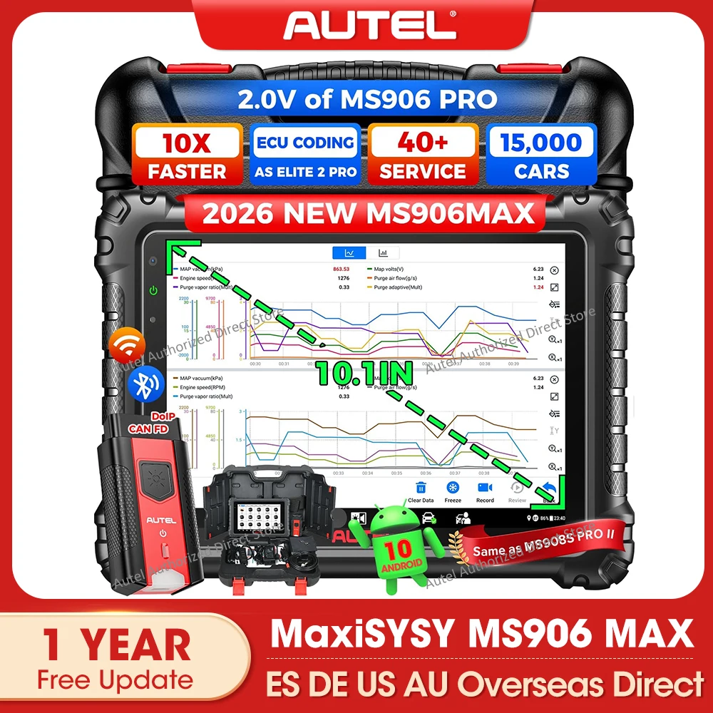 

Autel MaxiSys MS906 MAX Car Diagnostic Scanner 10.1" Bi-Directional Scan Tool, 40+ Services, CAN FD&DoIP, 2.0 Ver. of MS906 PRO