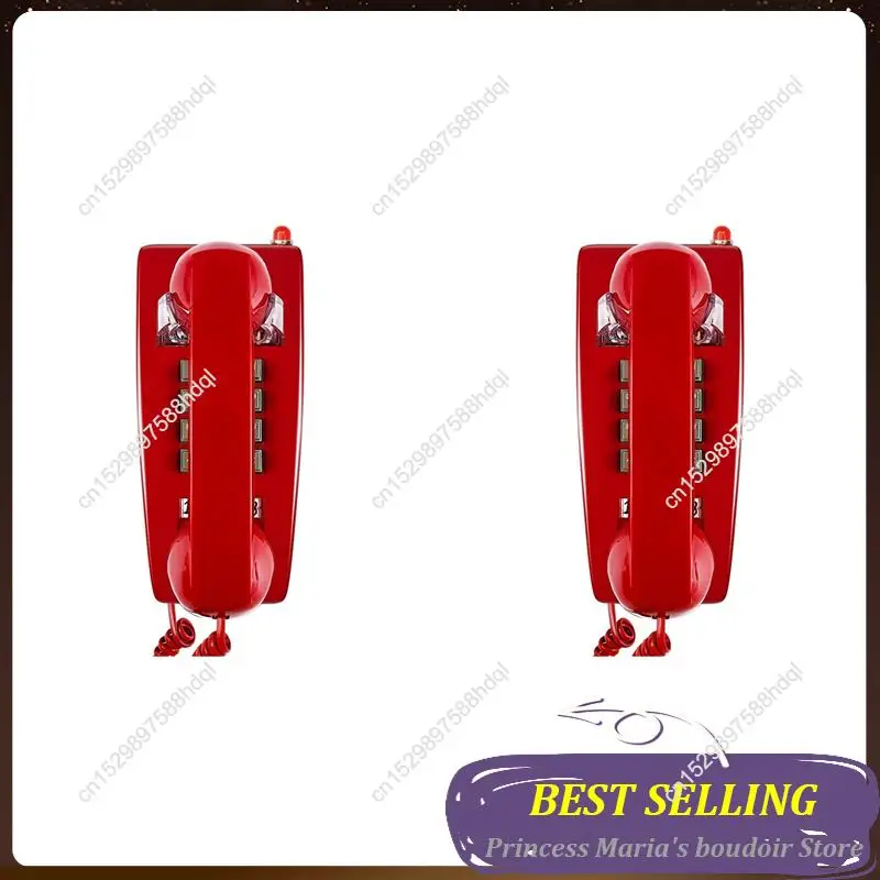 هواتف حائط AB30-2X للخط الأرضي مع رنين ميكانيكي، خط واحد 2554 هاتف حائطي مع مؤشر صوت، أحمر