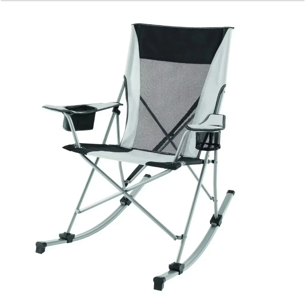 2 in 1 Mesh Rocking Camp Chair, Gray and Black, Detachable Rockers, Adult lounge chair  sofa set living room