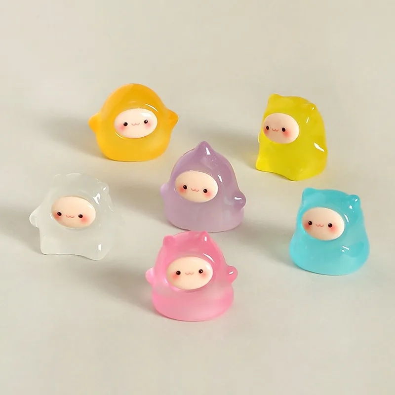 6PCS Mixed Glow in Dark Mini Fairy Ghost Resin Charms Purple Yellow Pink Blue Translucent Flatback DIY Craft