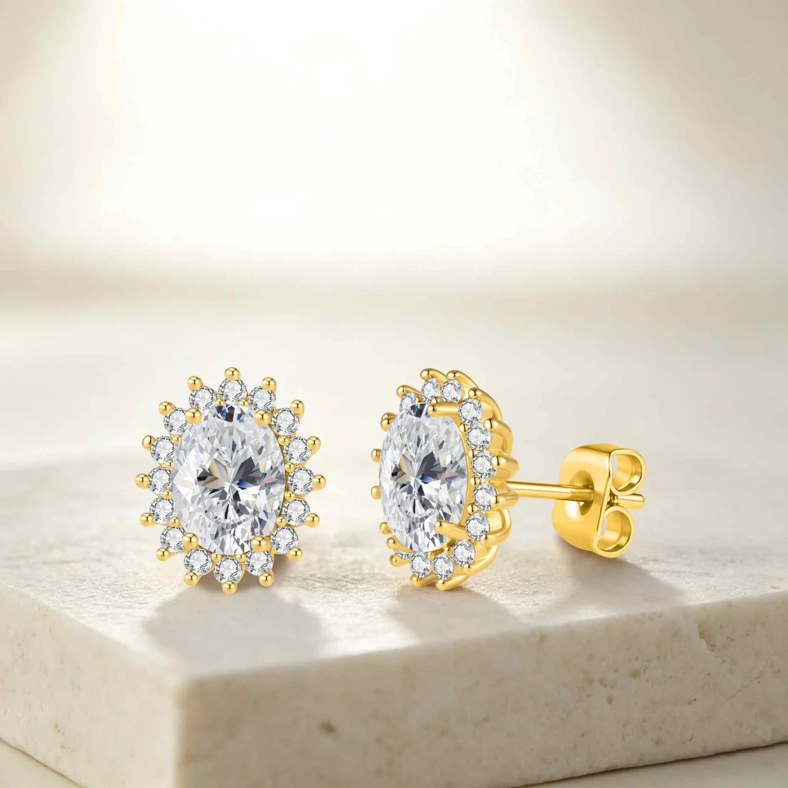 LAMVOICE Mehrfarbige Ovale Halo-Zirkon-Ohrstecker, Vergoldet, Hypoallergen, Anlaufgeschützt, Schmuck für Hochzeiten und Partys