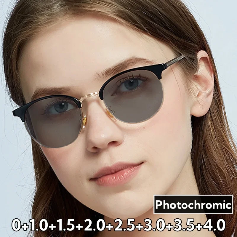 

Reading Glasses for Women Men Vintage Round Outdoor Color Changing Hyperopia Sunglasses Finished Presbyopia Plus Eyeglasses