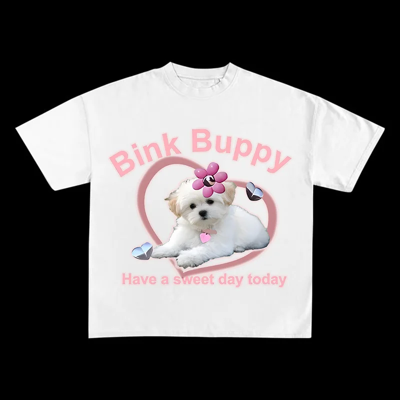 

American Fashion Oversized Street Creative Puppy Print T-shirts for Men and Women Short Sleeve Y2k Top Oversized T-shirts