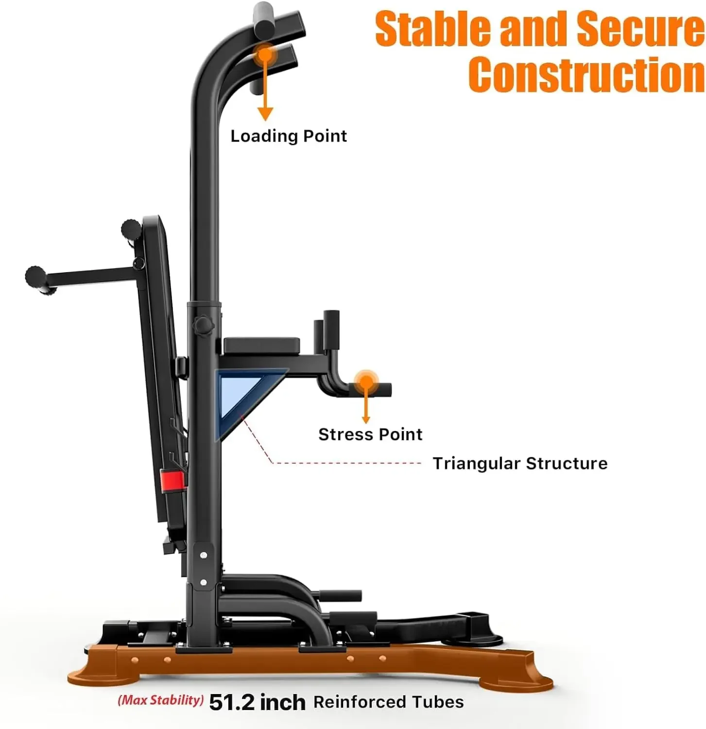 Estação de mergulho pull up, torre de energia com banco de peso, máquina de mergulho com alturas ajustáveis, barra de tração independente, stren