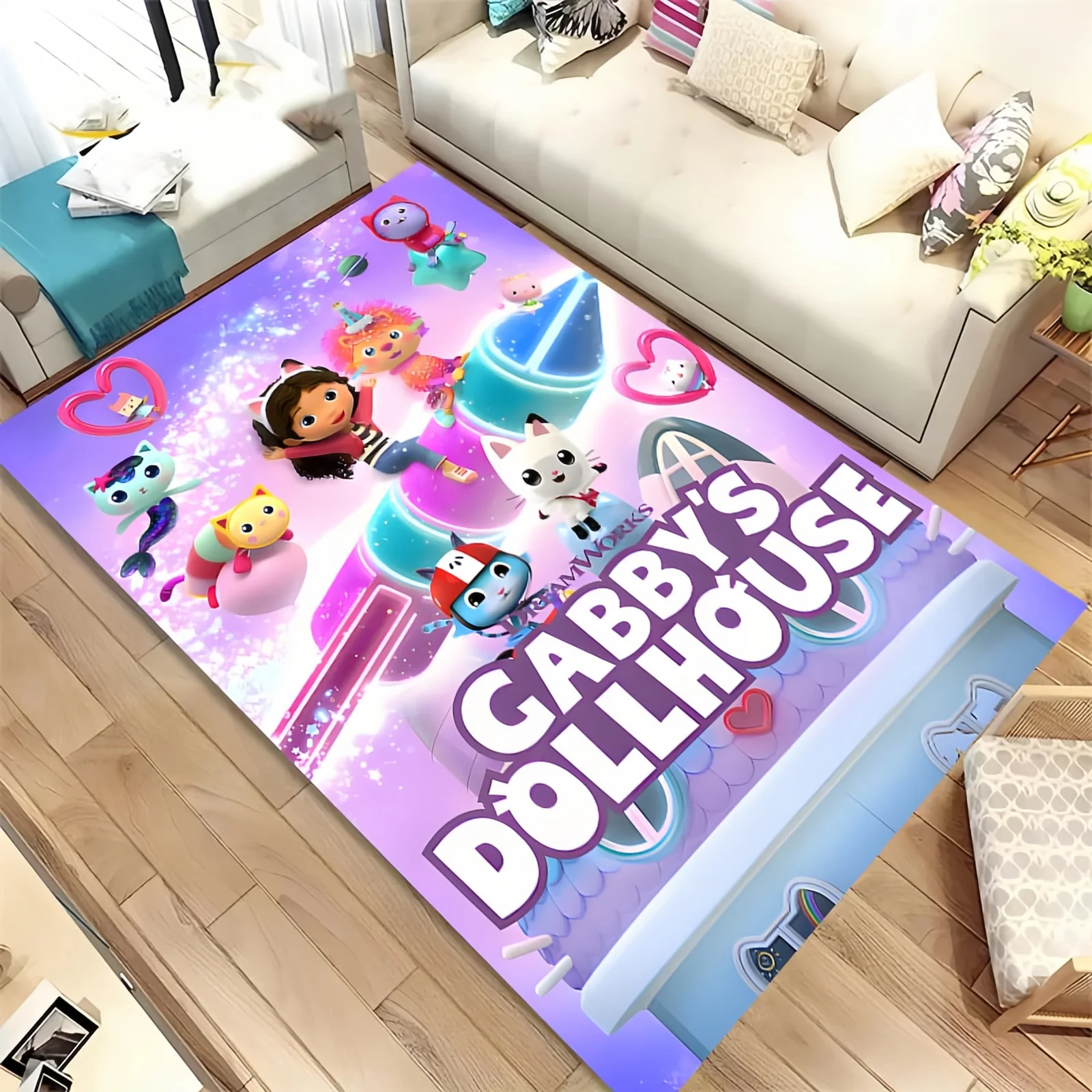 Cartoon Cute Gabbys Dollhouse Girl Rug Carpet for Living Room Bedroom Home Decor,Non-slip Decoration for Sofa Doormat Gifts Kid