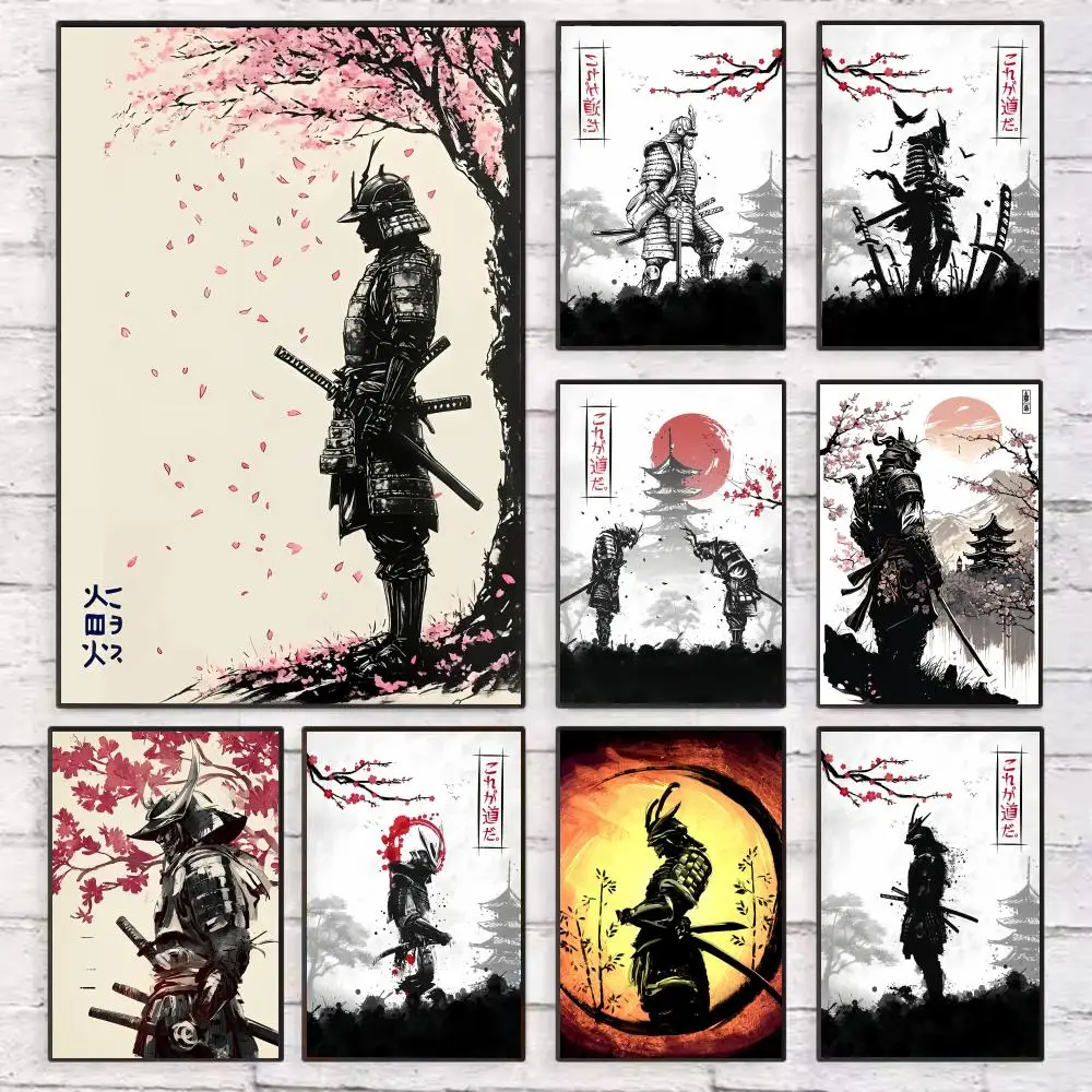 

Cool Japanese Samurai Poster Wall Art Sticky for Living Room Bedroom Office Hallway Bar Home Decor Gift Idea