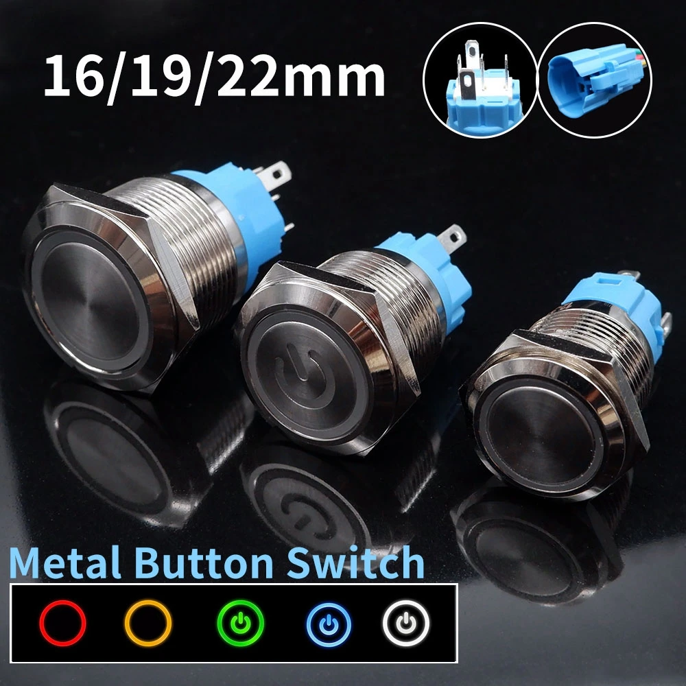 16/19/22mm Push Button On Off Power Start Stop Car Ignition Switch Waterproof Led Light Fixation Reset With Socket Flat 12V 220V