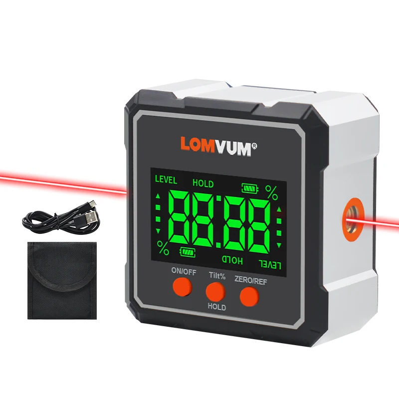 LOMVUM Digital Protractor Laser USB Inclinometer 360° Level Angle Finder High Precision Goniometer Magnet Tilt Measuring Tools