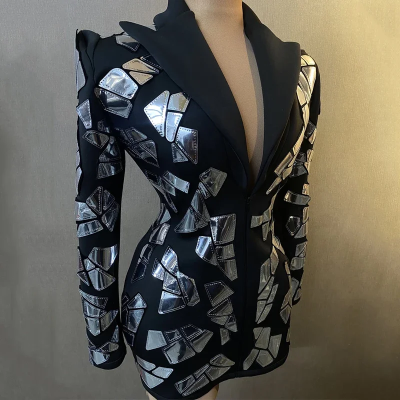 مرايا لامعة نسائية فستان سهرة ، فساتين حفلات ، ملهى ليلي بار ، دي جي ، زي راقصة جوجو ، زي المغني على المسرح