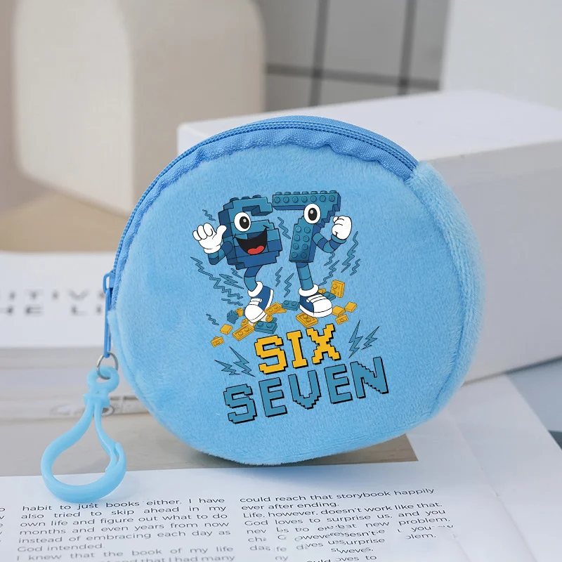 Steal A Brain Rot Six Seven Mini Coin Purse for Boy Girl Round Coin Pouch Anime Cartoon Purse Zipper Key Bags Small Pocket Pouch