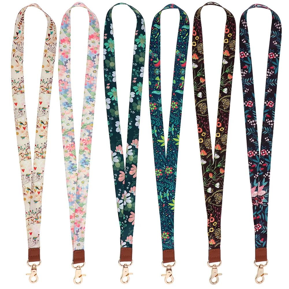 LX1113 Flowers Plants Lanyard Phone Straps For Keys Phone USB ID Badge Holder Hang Rope Key Cord Rose Keychain Neck Straps Gifts