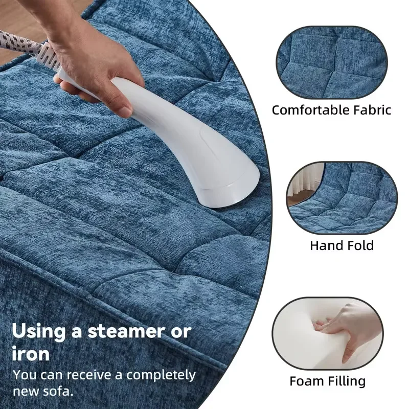 Modern Chenille Armless Bean Bag Chair Lounger Modular Ergonomic High Density Foam Waterproof Vacuum Compression Sofas for