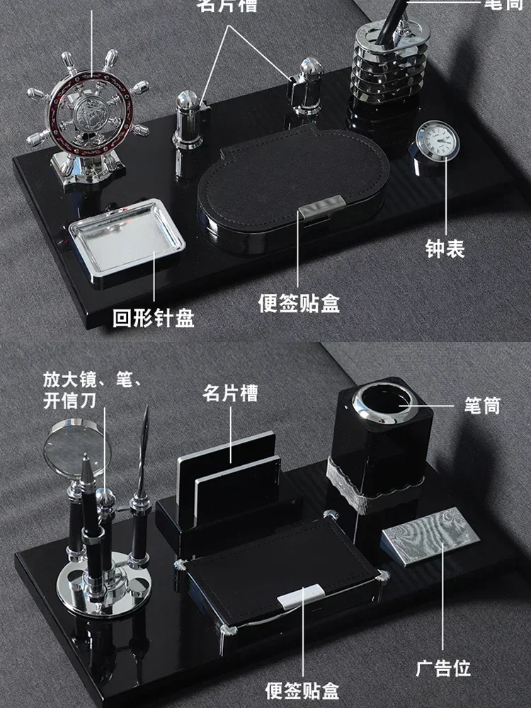 Escritorio de oficina de jefe de calidad superior en la mesa, adornos de estante de calendario, portalápices de papelería moderno de alta gama de madera para enviar