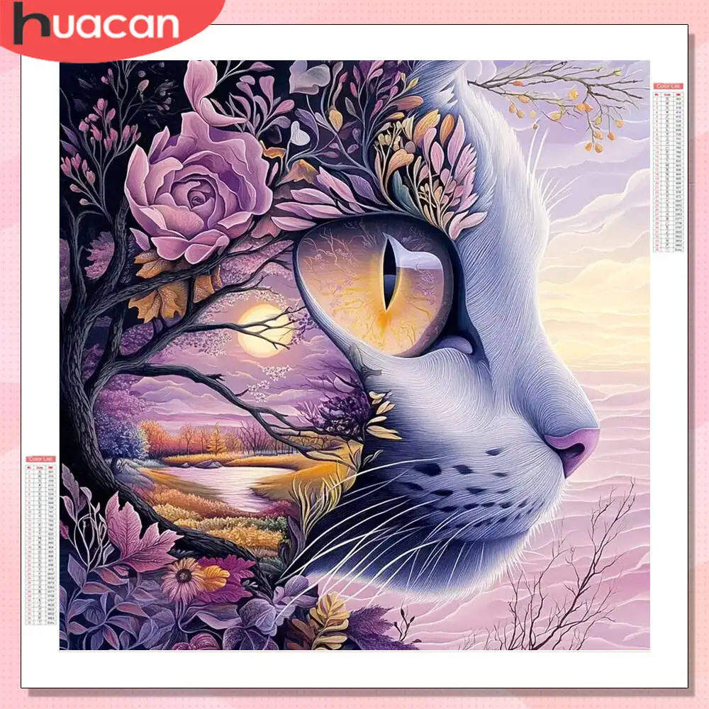 HUACAN 5D Diy Diamant Malerei Katze Tier voller Bohrer Home Decor Diamant Mosaik Baum Landschaft Rose Blume