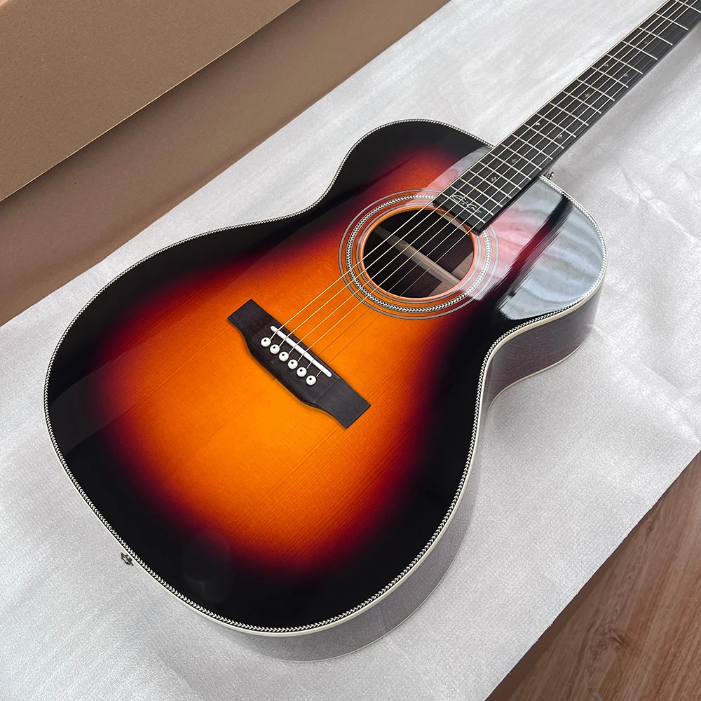 New Solid Spruce Top, Handmade 000 28 style EC Signature Auditorium Acoustic Guitar Sunburst Color,  Back And Side Are Laminate