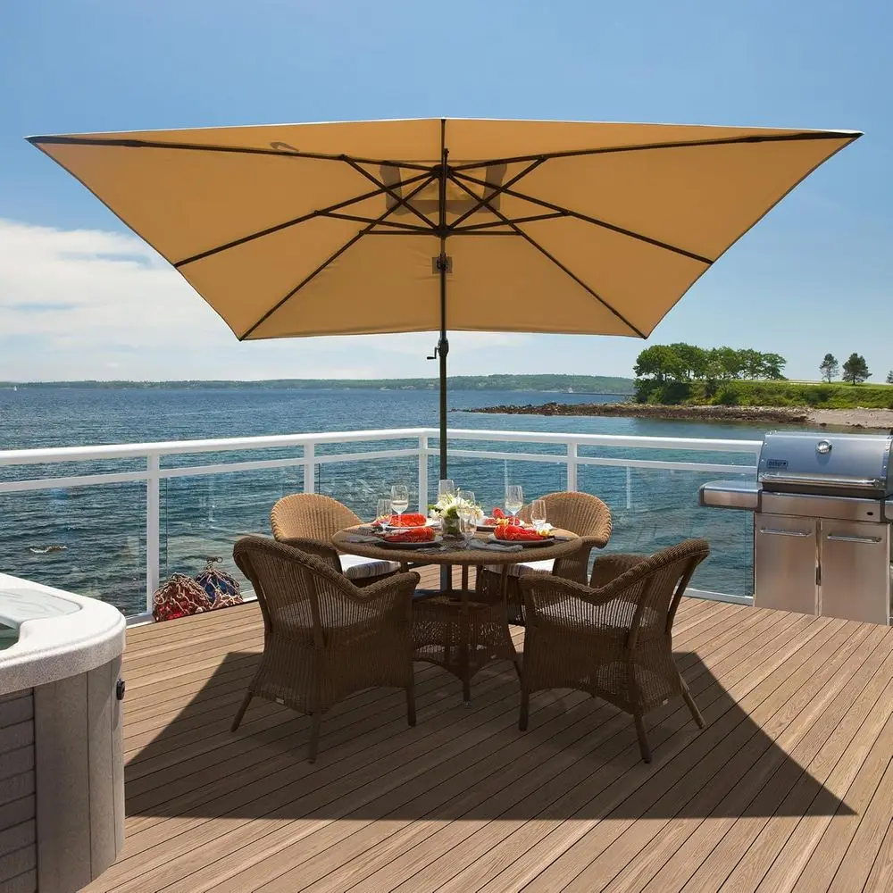 

Зонт для патио Domi 8'x8' с консольной опорой, ветрозащитный уличный зонт с поворотом на 360° ° Вращающийся квадратный зонт от солнца или уличный декоративный зонт