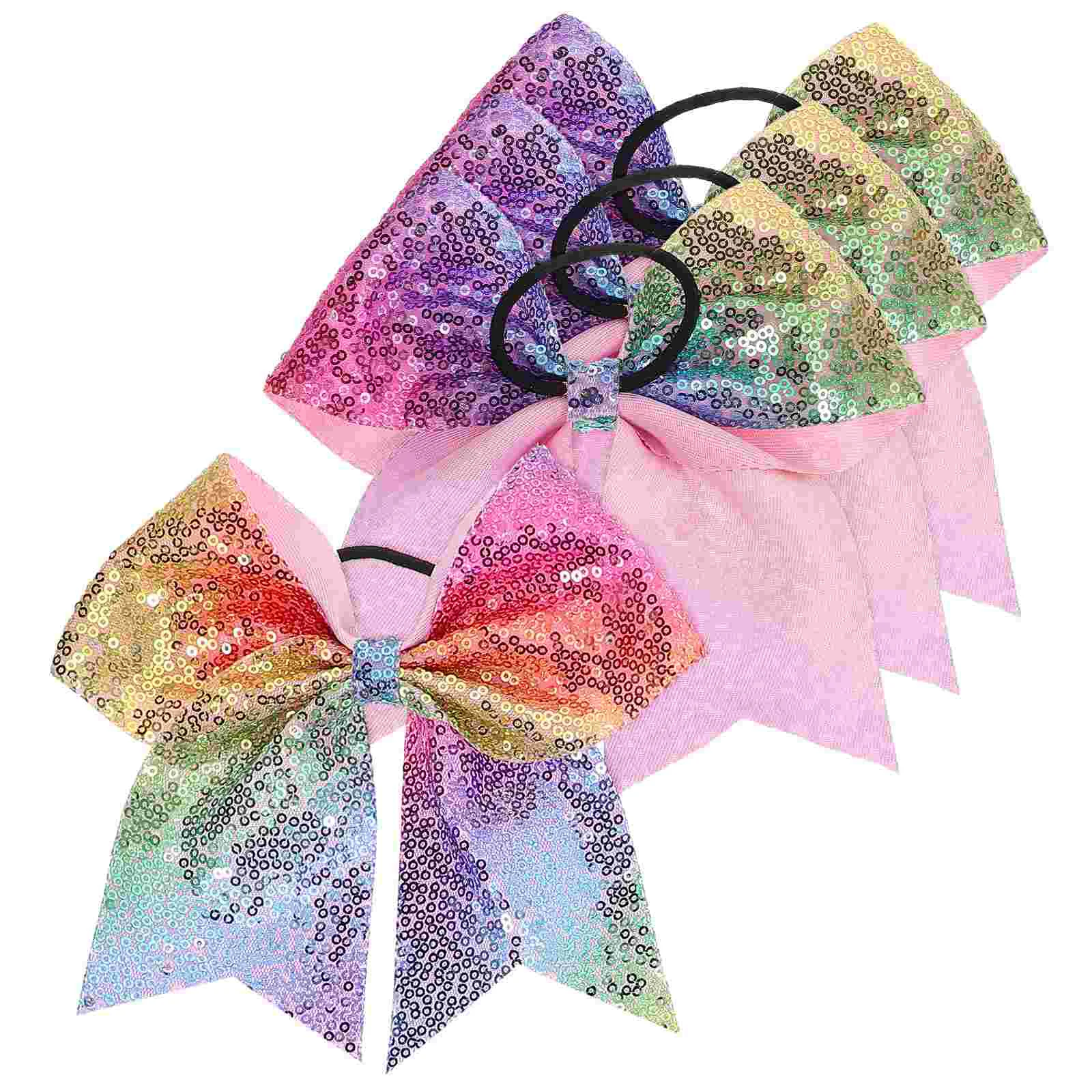 4 Pcs Children's Sequin Bow Hair Bows for Women Ties Elastics Headband Cheerleading Ribbon with