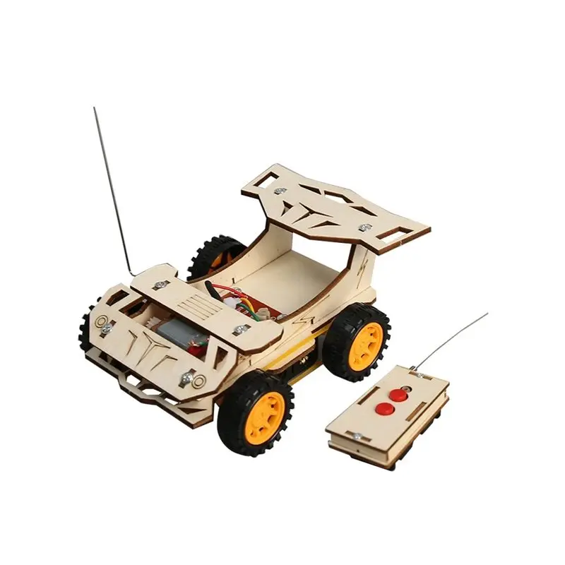 

A30F-DIY Wooden Remote Control Car Wooden Four Wheel Drive Racing Assembling Science Experiment Kits KID STEM Educational