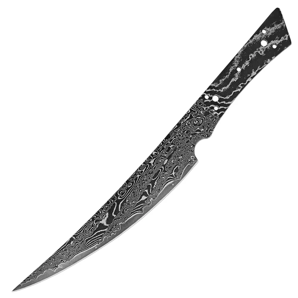 Damascus Steel Utility Knife Blank Curved Edge Blade Blank with Tang Heat Treated Hand Forged  Sharp,Ready Knife Making Supplies