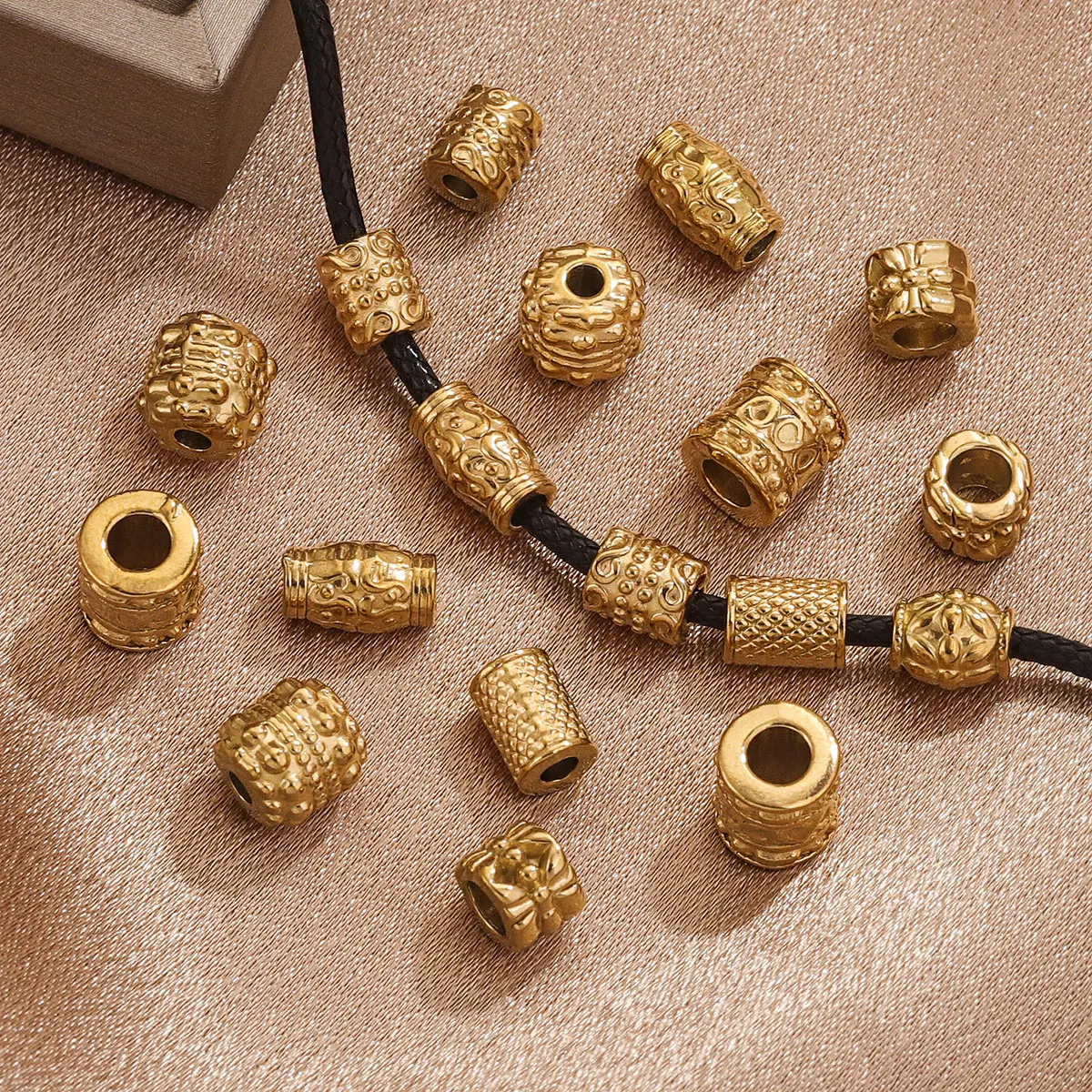 5pcs Stainless Steel Plated 18K Gold Long Beads Tube Spacer Casting Loose Spacer Beads DIY Necklace Bracelets Jewelry Findings