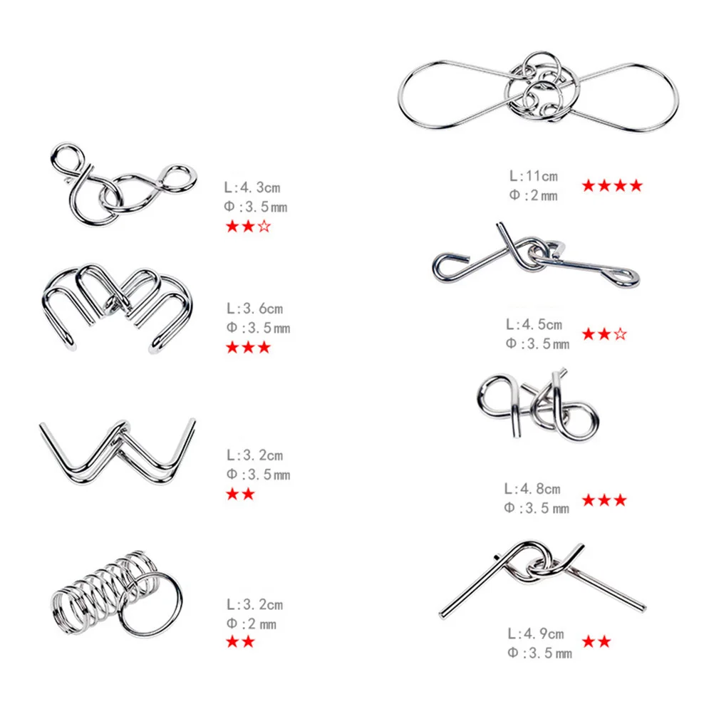 1pcs Metal Brain Teaser Set Chinese Traditional Iq Game For Kids Adults Ring Buckle Mind Puzzle Brain Puzzle Set