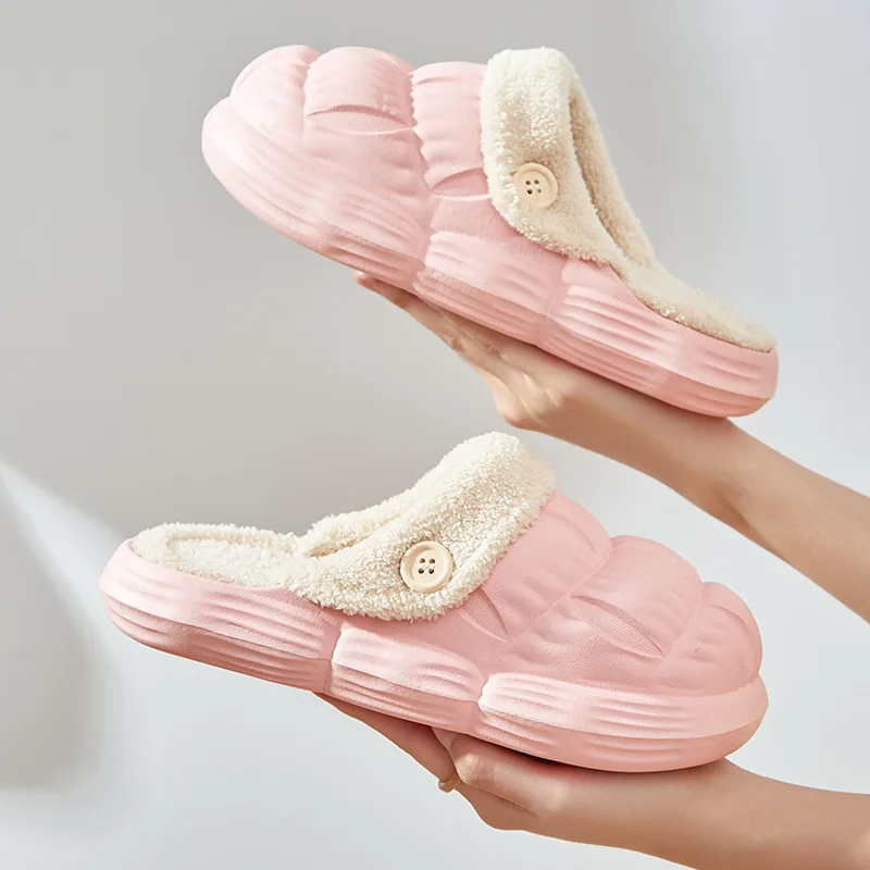 Women's Waterproof Indoor & Outdoor Slippers Detachable Plush Lining House Slipper Fleece Lined Warm Pillow Slippers