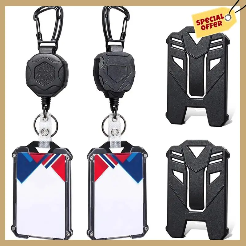 Suporte de crachá retrátil e mosquetão resistente, chaveiro, carretel de crachá de identificação tático com rolamento de cabo retrátil de 32 polegadas, fácil de usar